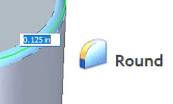 Round tool allows you to specify a radius for edges.