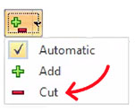 Add / Cut setting of the extrude tool.