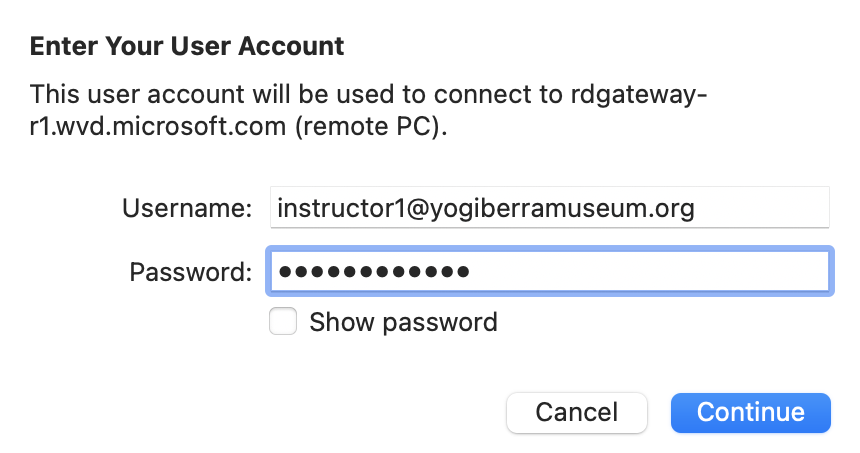 Final log in step.