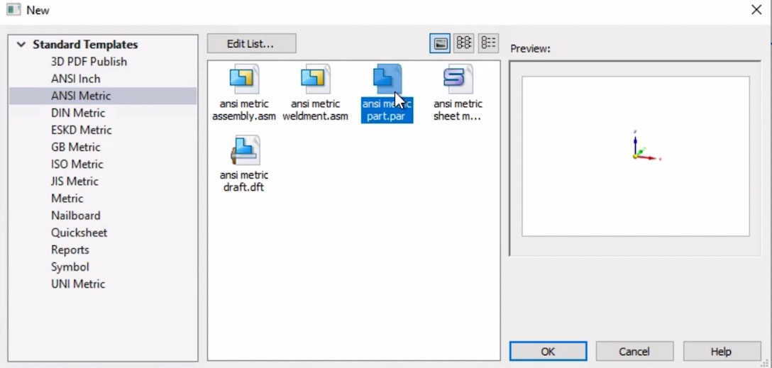 Choose ANSI Metric > Part