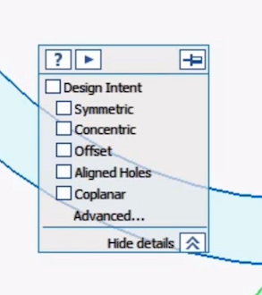 Design intent menu.