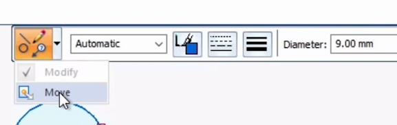 In the mini-toolbar, select the drop-down arrow next to the orange button and change it to Move.